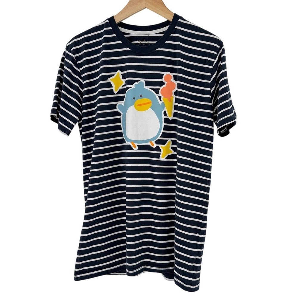 OHMONAH Mens Navy White Stripe Penguin Ice Cream Graphic T Shirt Size‎ Medium